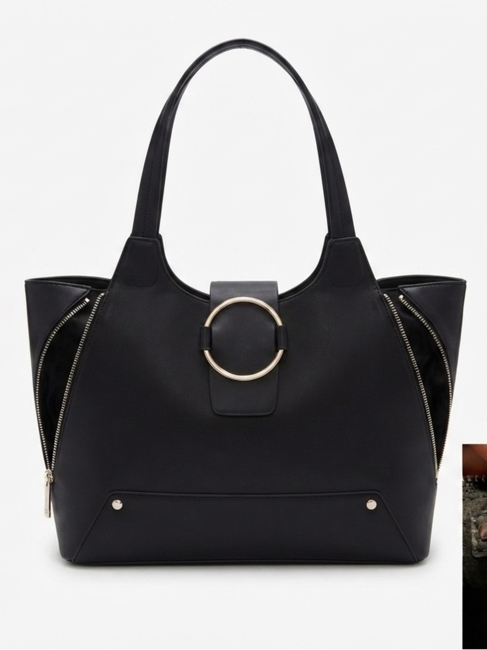 BCBGeneration, , vegan leather, black tote bag, O-ring hardware,